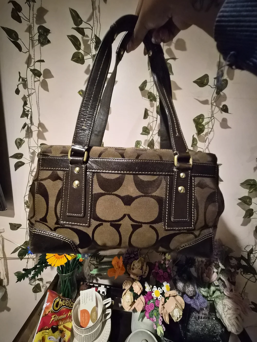 Classic Brown COACH Signature-Pattern Shoulder Bag